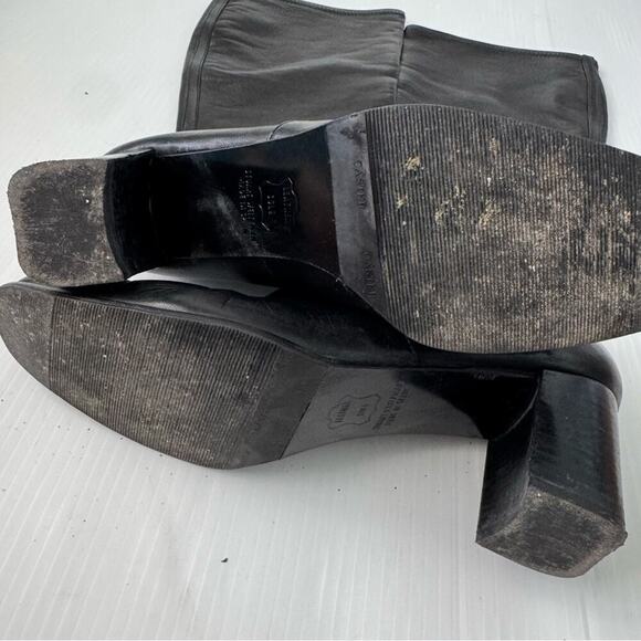 Stuart Weitzman leather knee high pull on heeled boots black size 9.5 - Picture 4 of 17